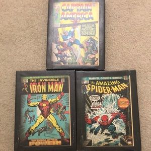 3 Marvel Comics Comic Book Canvas Print- Ironman, Spider-Man, & Captain America